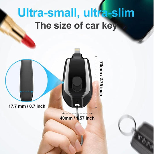 Keychain Portable Charger for iPhone and Android, Mini Power Emergency Pod Small Power Bank Battery Pack, Fast Charging Cell Phone Charger for Apple-Plug Android Type-C , Airpods and More (Black,Grey)