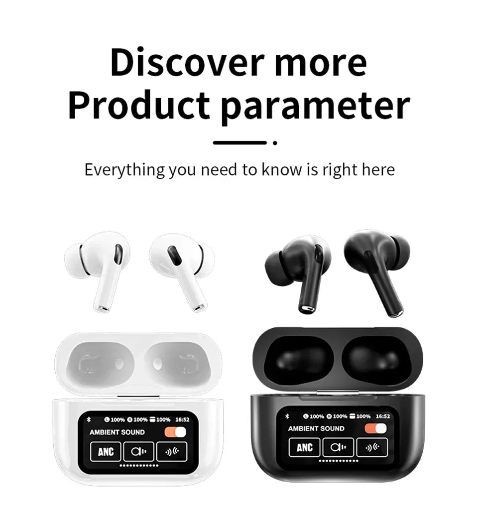 AIRPODS A9 PRO Touch Screen ANC/ENC Noise Reduction, Touch Control Wireless Headset TWS Noise Cancelling Earbud Bluetooth 5.4 Wireless Earbuds