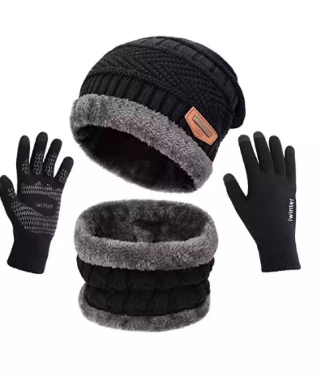 Winter Combo Cap With Neck Muffler And Woolen Gloves, Beanie Cap Neck Warmer Gloves Set For Men and Women, Fashion Dynasty