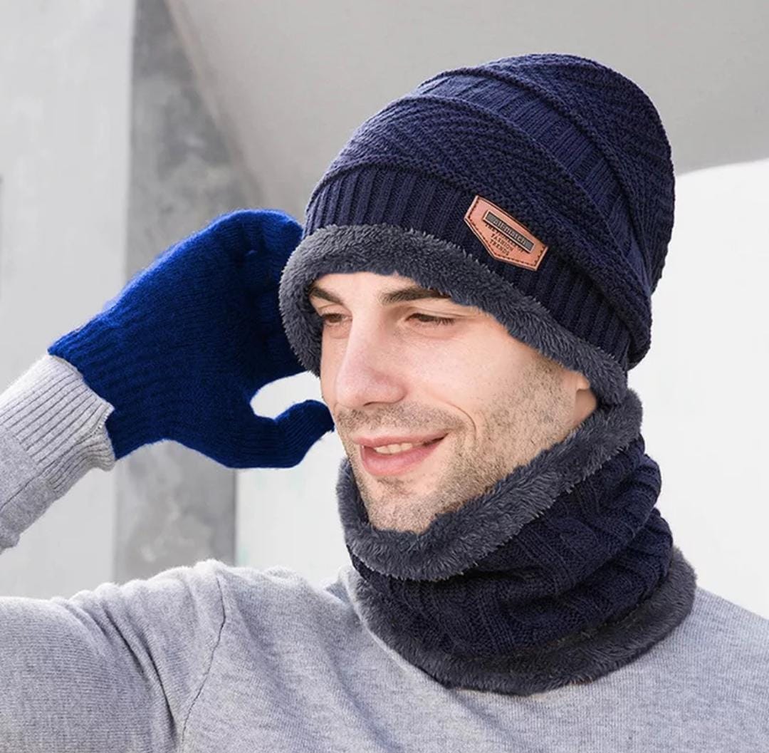 Winter Combo Cap With Neck Muffler And Woolen Gloves, Beanie Cap Neck Warmer Gloves Set For Men and Women, Fashion Dynasty