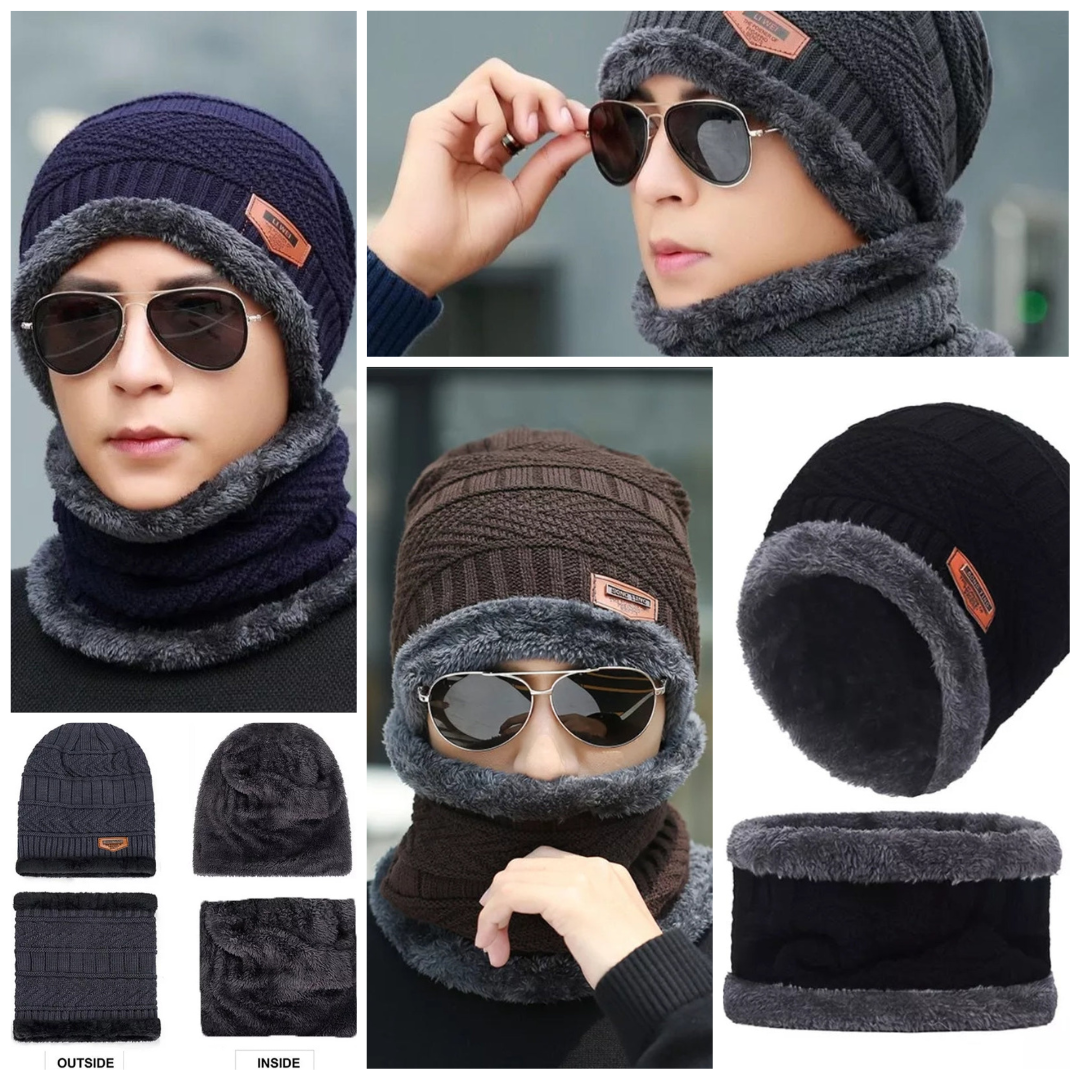 Winter Combo Cap With Neck Muffler And Woolen Gloves, Beanie Cap Neck Warmer Gloves Set For Men and Women, Fashion Dynasty