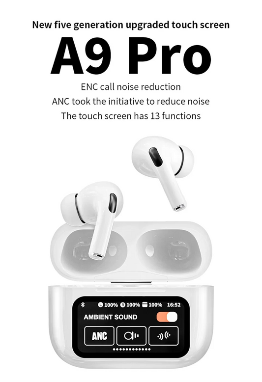 AIRPODS A9 PRO Touch Screen ANC/ENC Noise Reduction, Touch Control Wireless Headset TWS Noise Cancelling Earbud Bluetooth 5.4 Wireless Earbuds